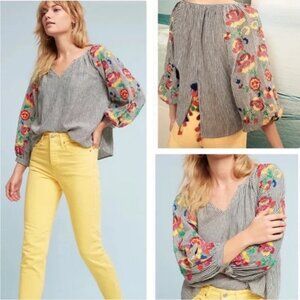 🌸 Floreat by Anthropologie Blouse – Size XS, Black & White Stripes 🌸